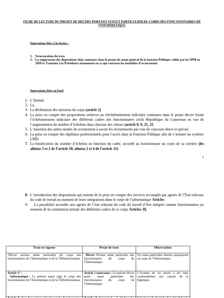 Statut des Fonctionnaires Informatiques | PDF | Informatique