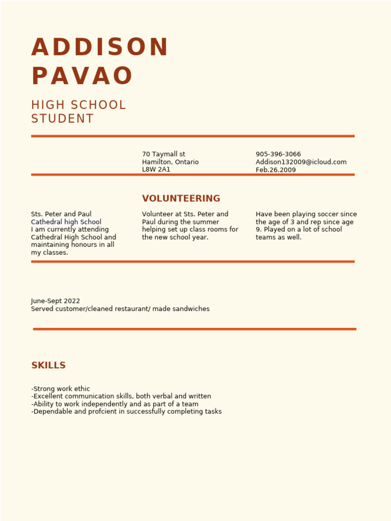 High School Student Resume Summary | PDF