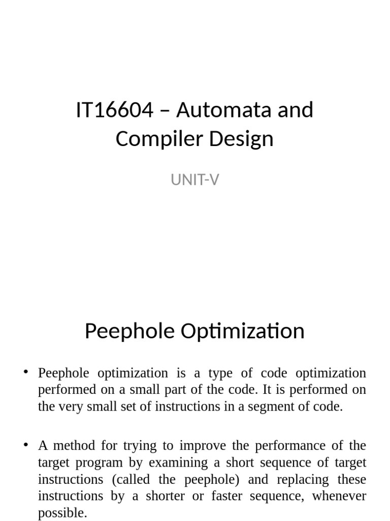 Peephole Optimization in Compiler Design | PDF | Program Optimization ...