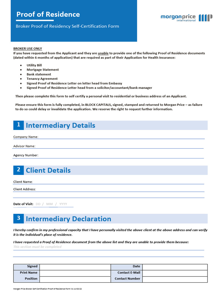 Mpih - Eicml - Broker Self Certification Proof of Residence Form - 02 ...
