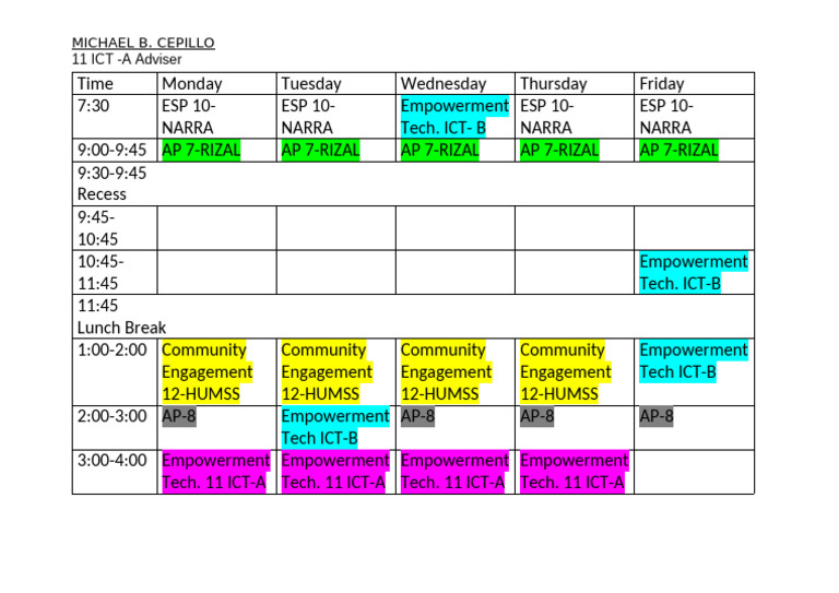 Schedule 2nd Sem | PDF