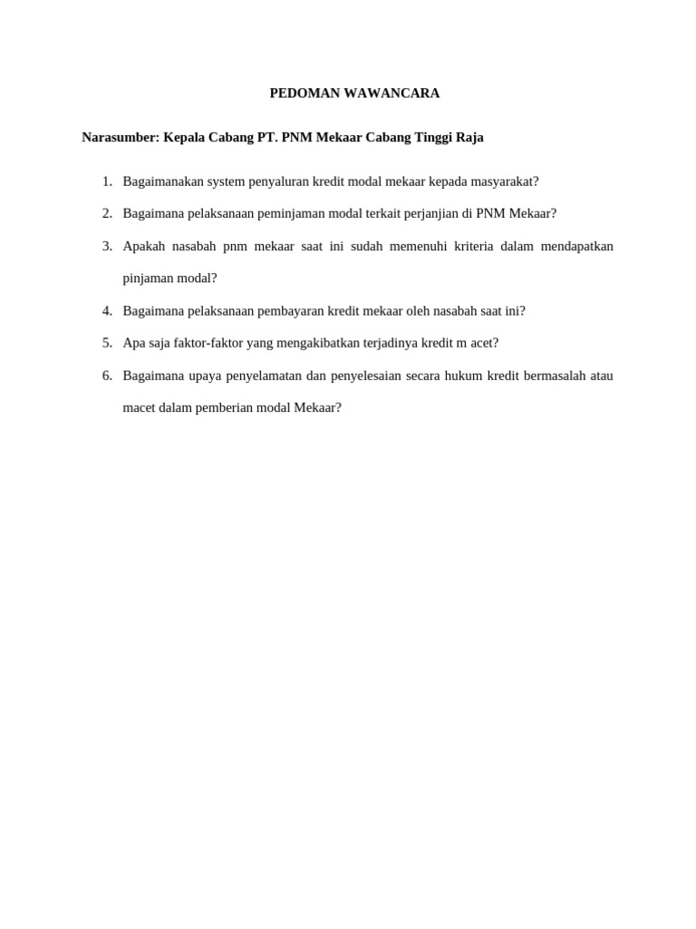 Wawancara Tugas Bahasa Indonesia PNM Mekaar | PDF