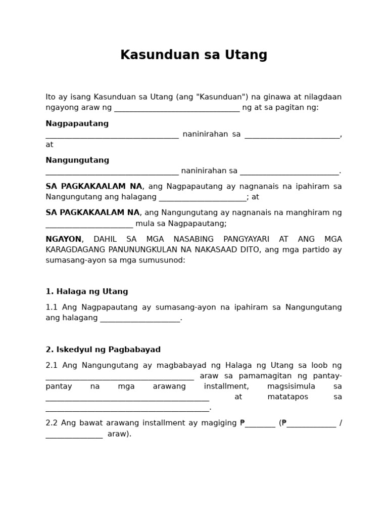 Kasunduan Sa Utang | PDF