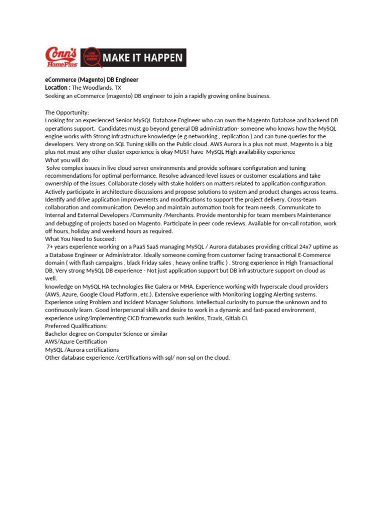 eCommerce MySQL Database Engineer Role | PDF | Cloud Computing | Databases