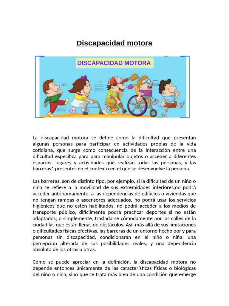 Tipos de Discapacidad Motora | PDF | Invalidez | Parálisis cerebral