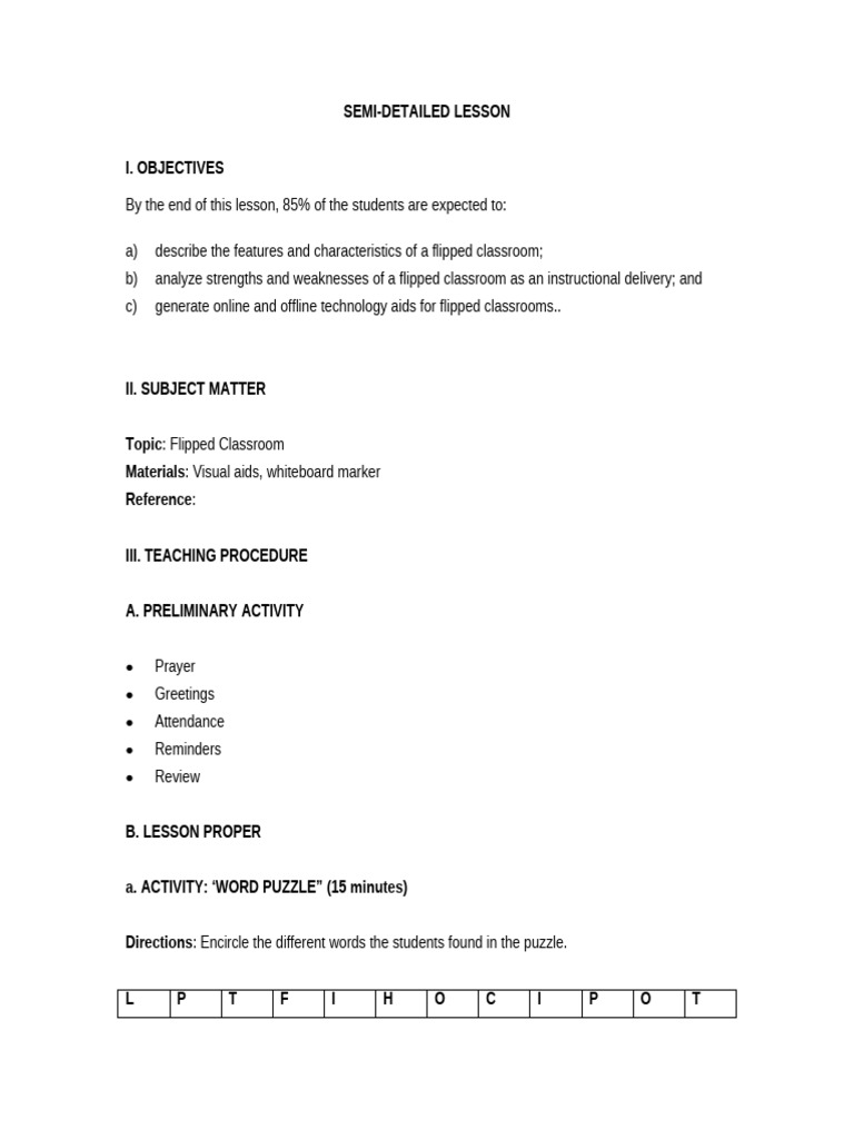 Lesson Plan Flipped Classroom | PDF | Learning | Lesson Plan