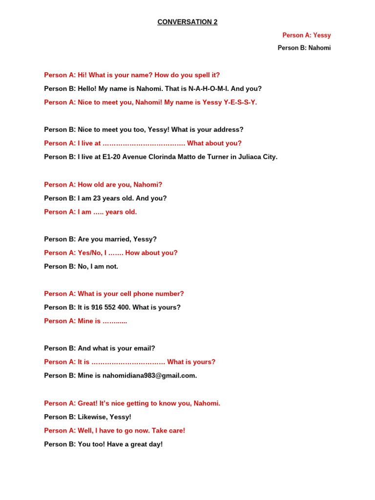 Basic Conversation Between Two People | PDF