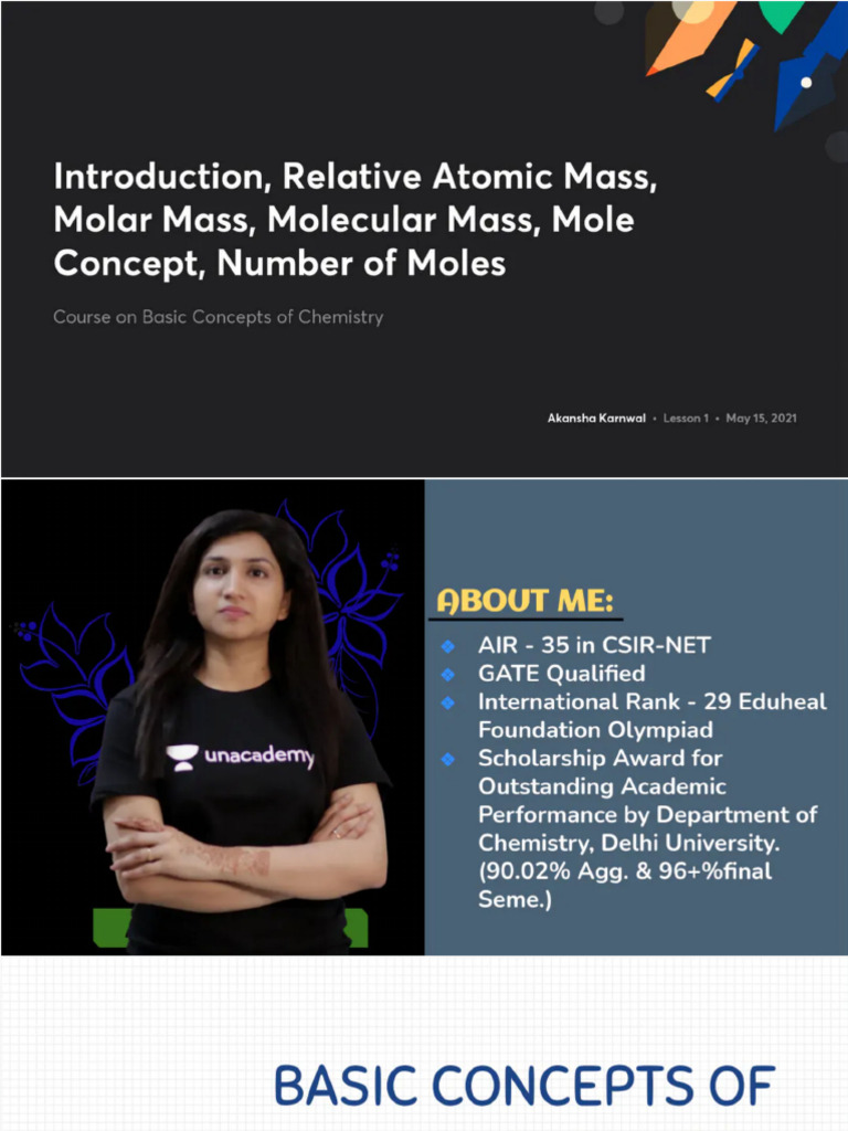 Introduction Relative Atomic Mass Molar Mass Molecular Mass Mole ...