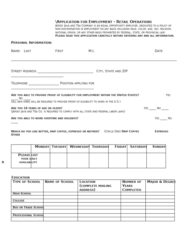 Retail Job Application Form | PDF | Employment | Business