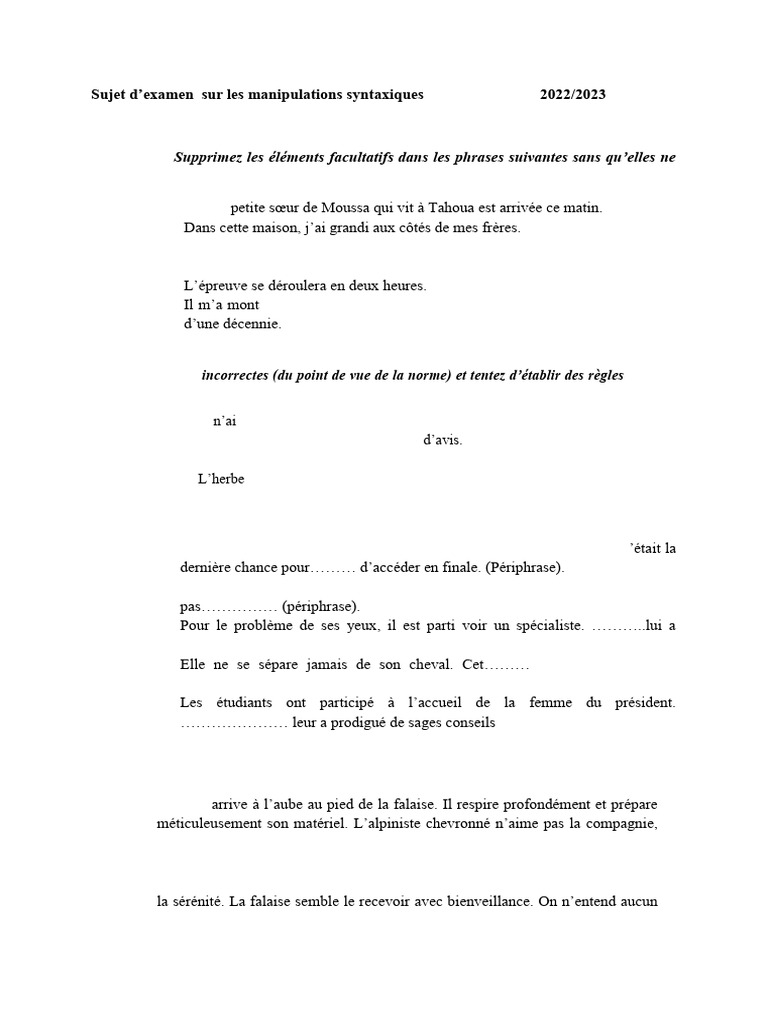 Examen de syntaxe : manipulations et analyses | PDF