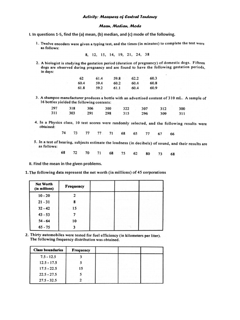 Activity Mean Meadian Mode | PDF
