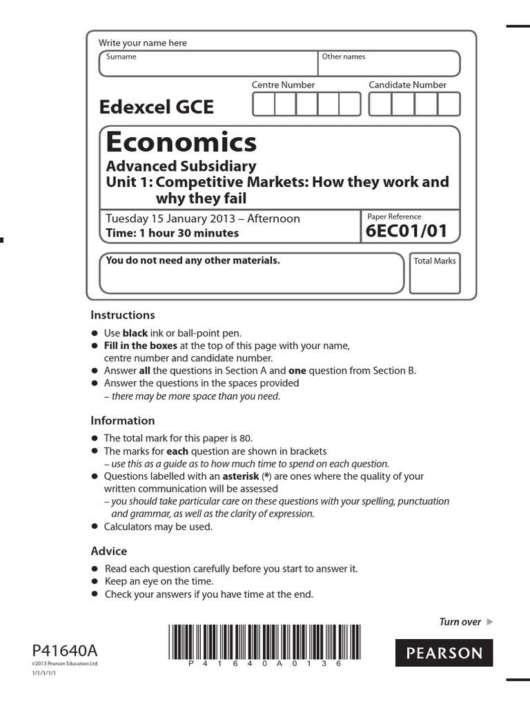 Edexcel GCE Economics Unit 1 Exam Guide | PDF | Elasticity (Economics ...