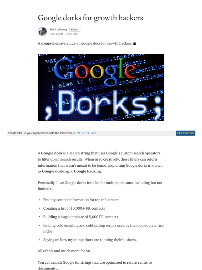 Google Dorks Guide for Growth Hackers | PDF | File Format | Request For ...