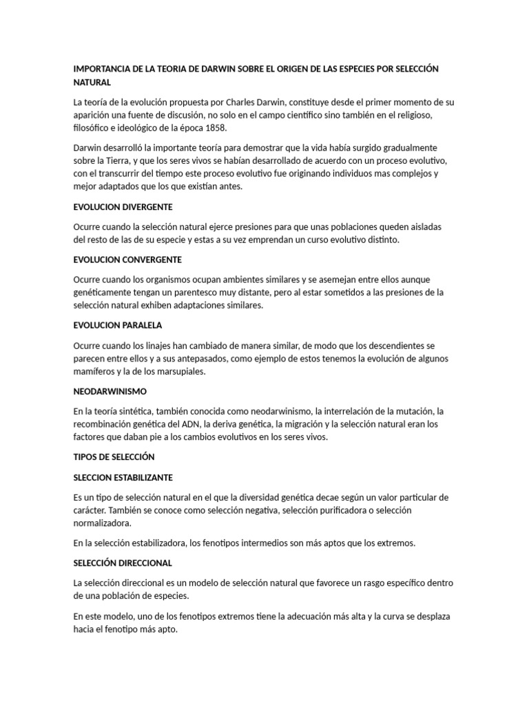 Teoría de Darwin y Selección Natural | PDF | Evolución | Seleccion natural