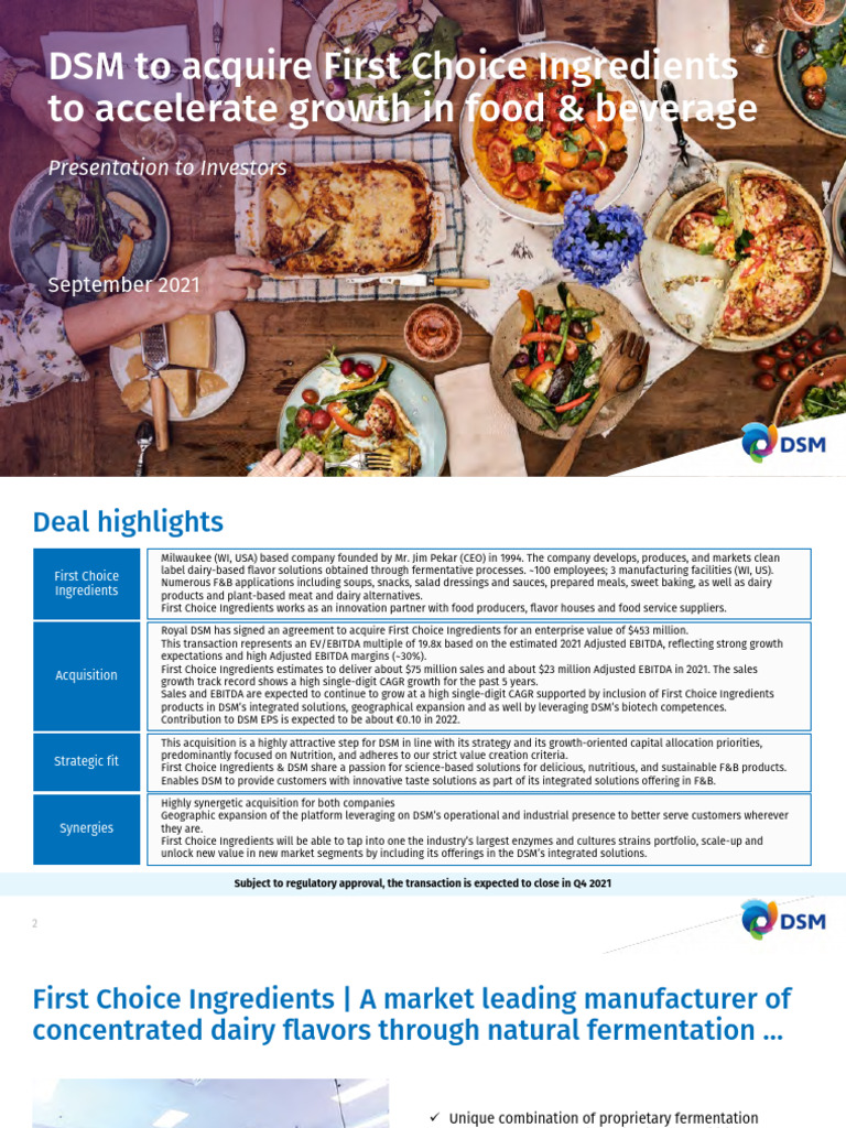 dsm-to-acquire-first-choice-ingredients | PDF | Milk | Drink