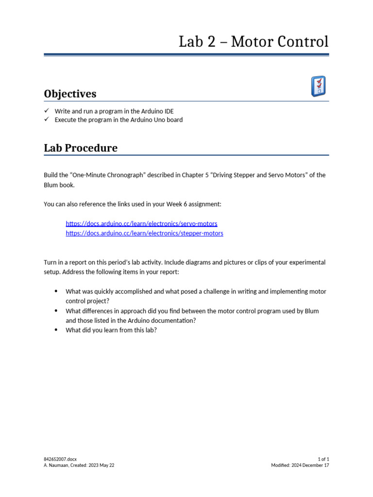 ELEN432 Lab 2 - Motor Control | PDF