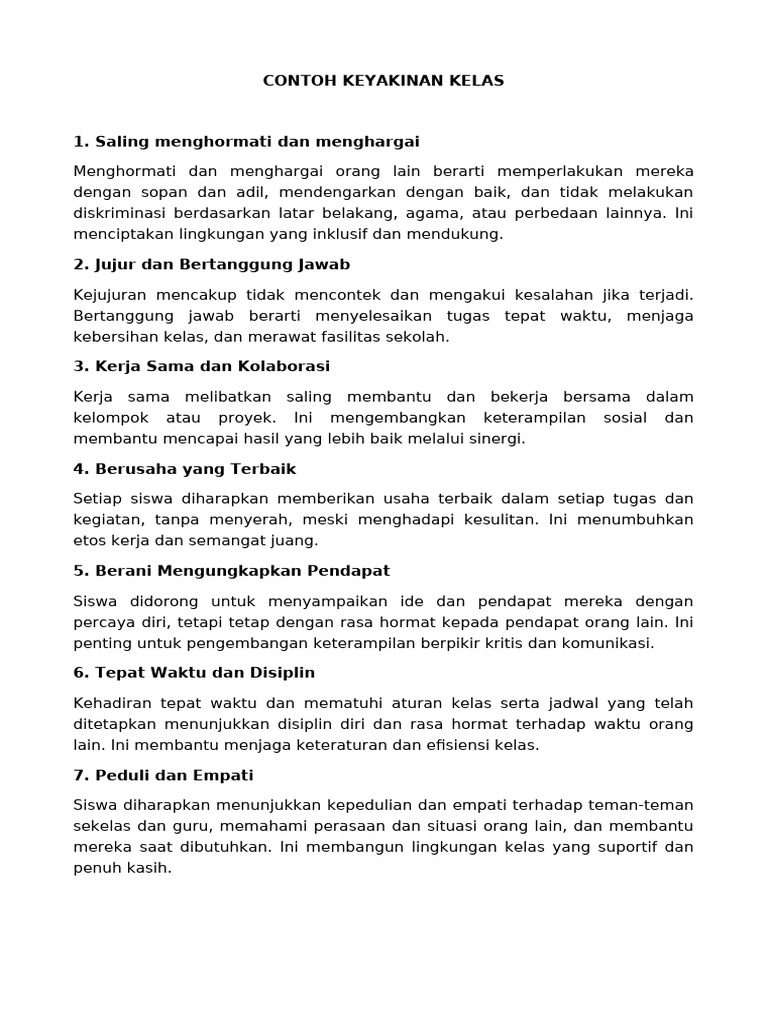 Keyakinan Kelas untuk Lingkungan Belajar | PDF