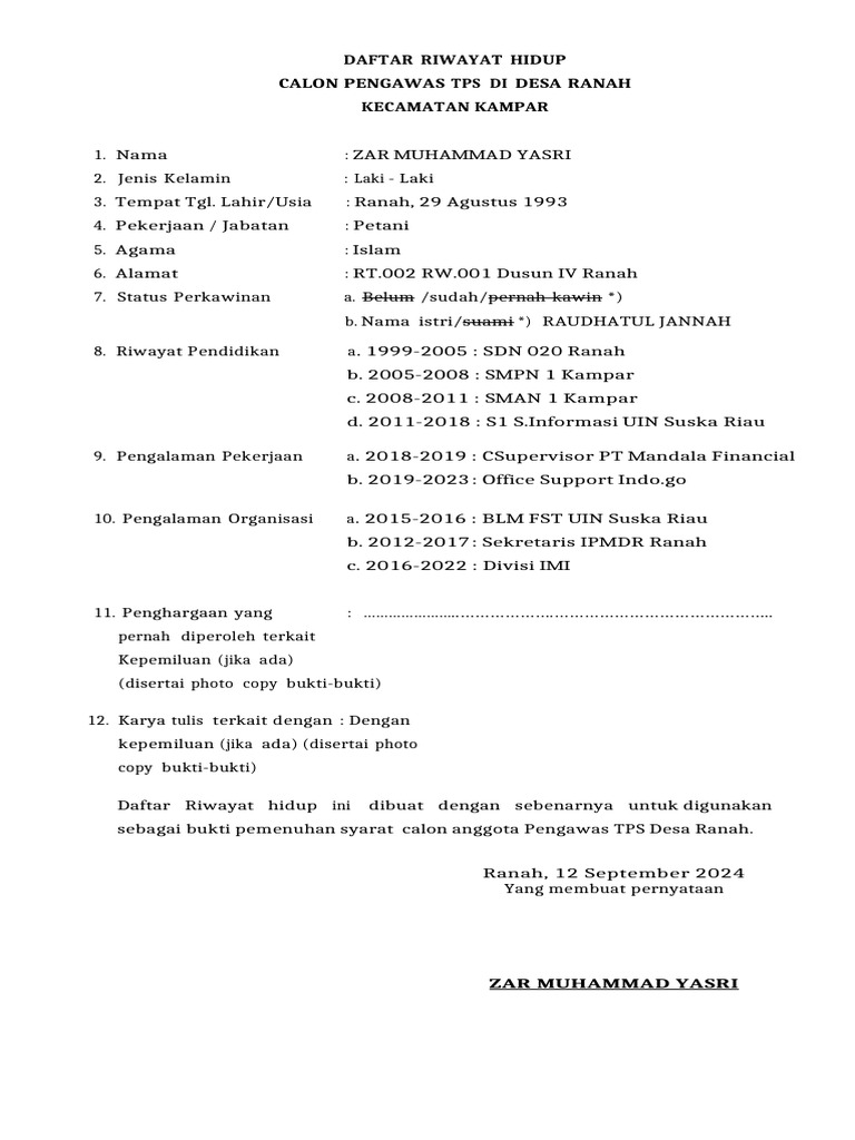 Daftar Riwayat Hidup | PDF