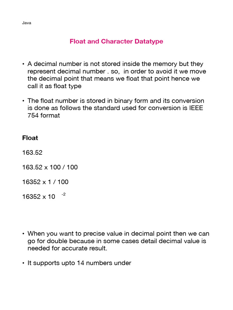 Java Float And Char Basics Pdf