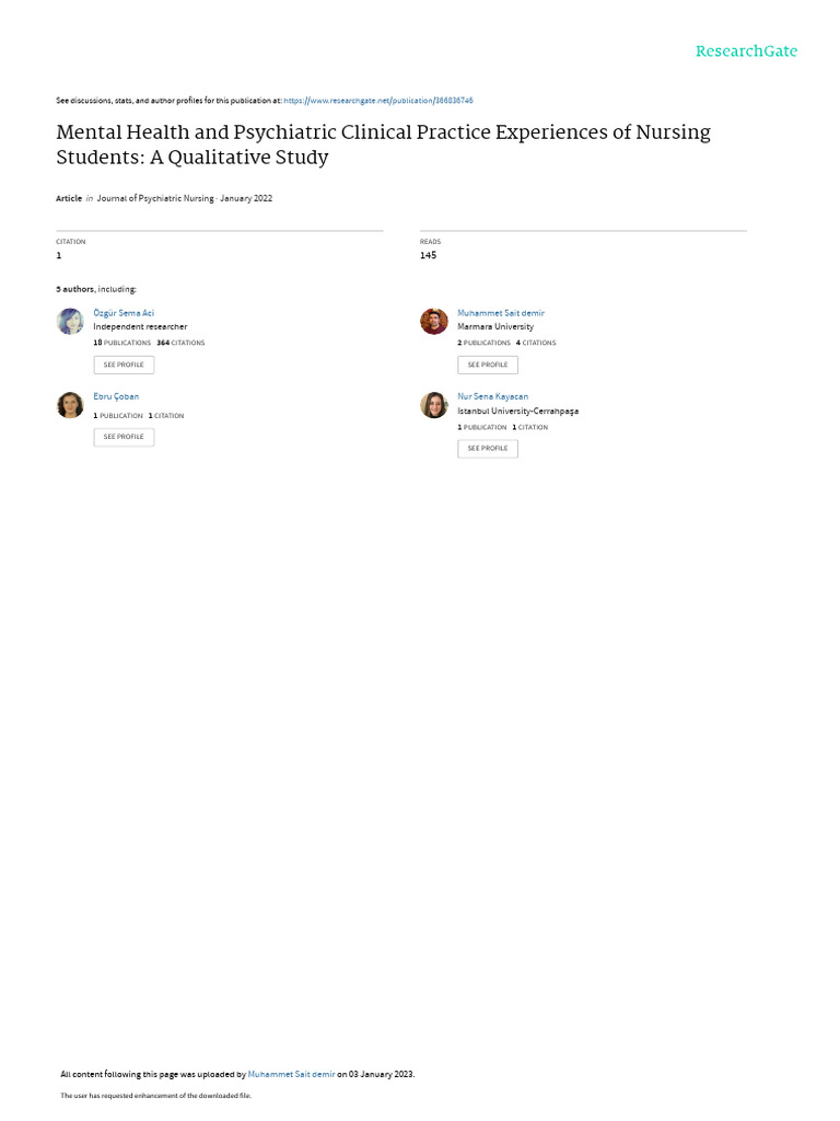 Mental Health and Psychiatric Clinical Practice Experiences of Nursing ...