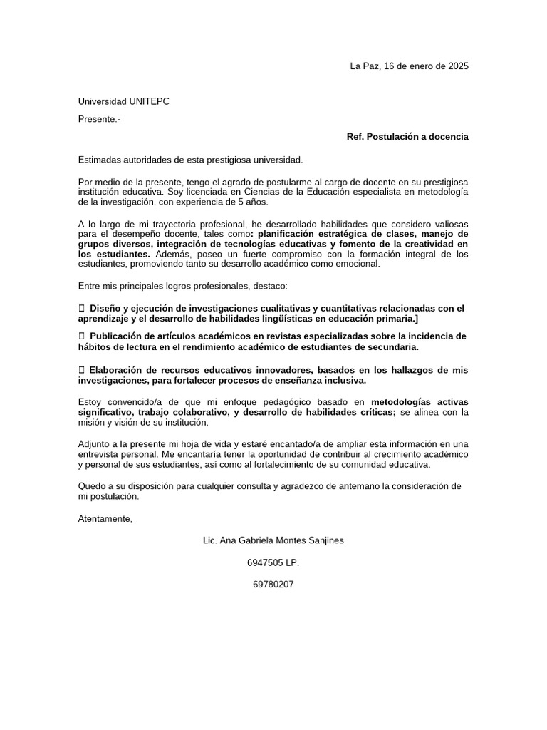 Carta de Postulación | PDF