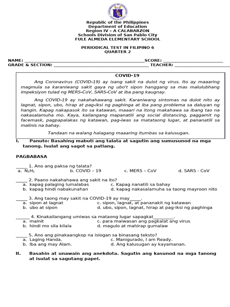 Filipino 6 Q2 PT | PDF
