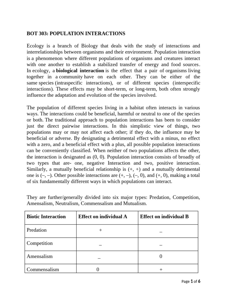 BOT 305-POPULATION INTERCTION NOTE-new | PDF | Predation | Symbiosis