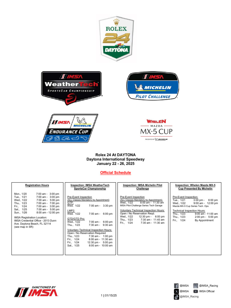 IMSA 2025 Rolex 24 Schedule | PDF | Sports Cars | Motor Vehicle
