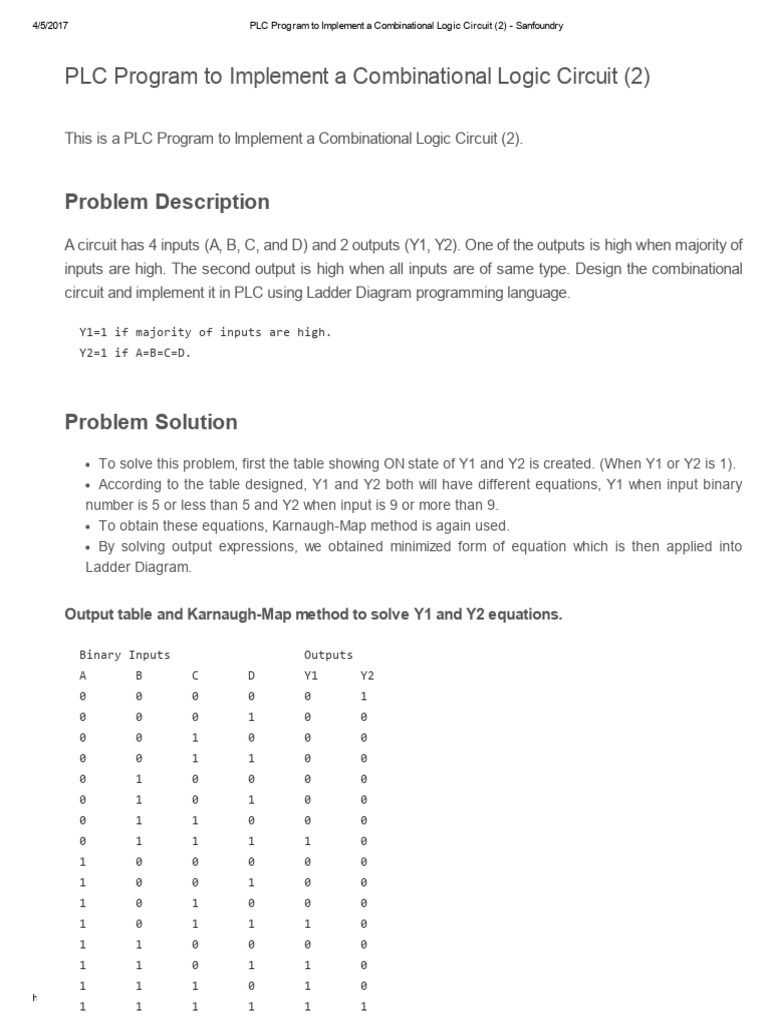 PLC Program for Combinational Logic | PDF | Logic Gate | Electrical ...