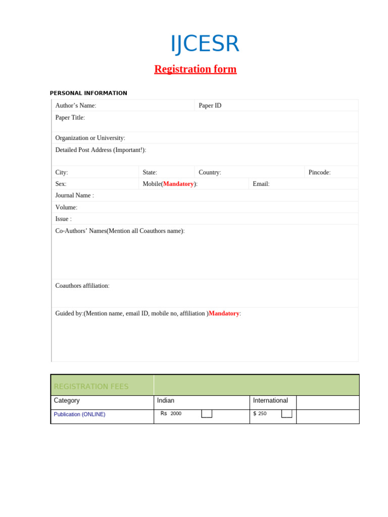IJCESR REG FORM DOC Ams | PDF