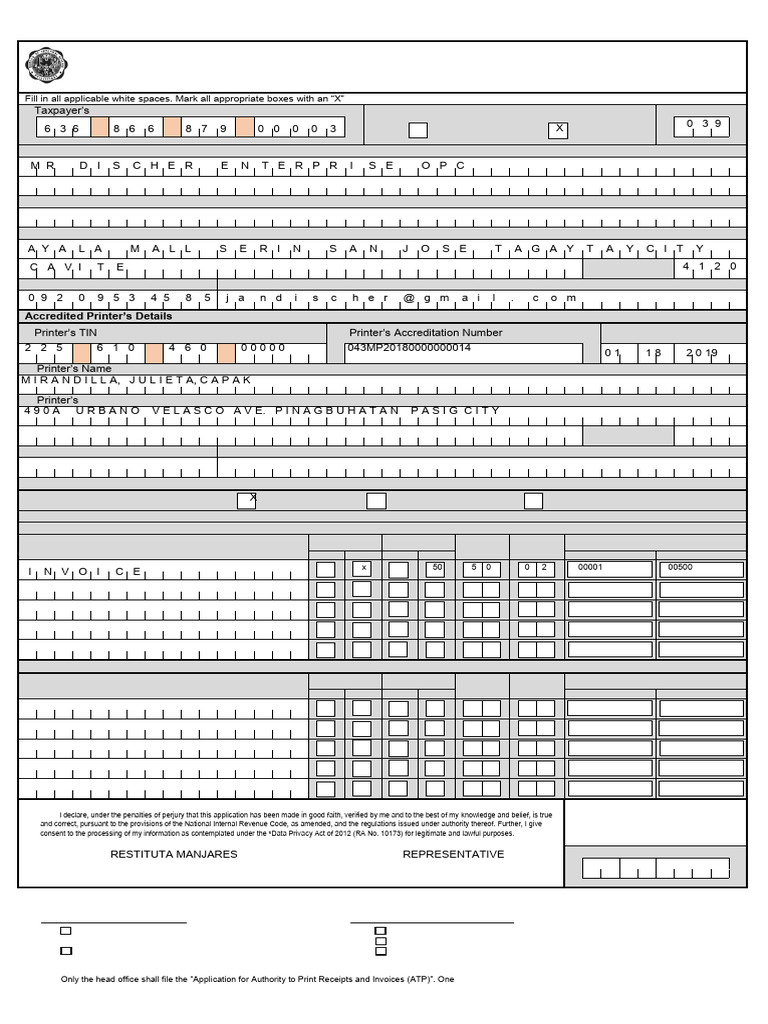 ATP Application for Receipts and Invoices | PDF | Receipt