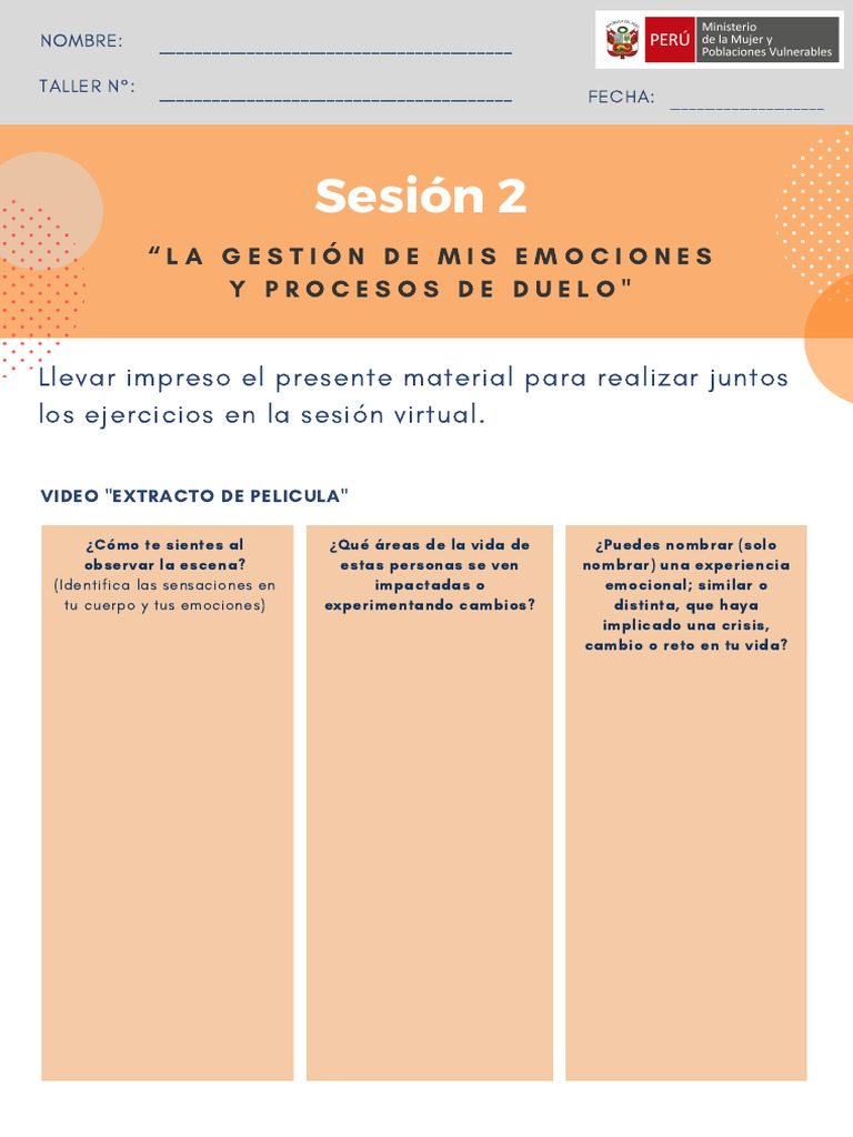 Sesión 2 - Ficha de Actividades | PDF | Las emociones | Dolor