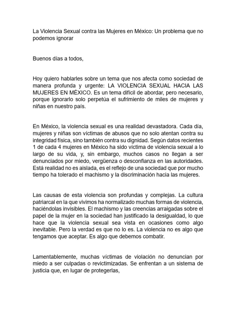 La Violencia Sexual Contra Las Mujeres en México | PDF | La violencia ...