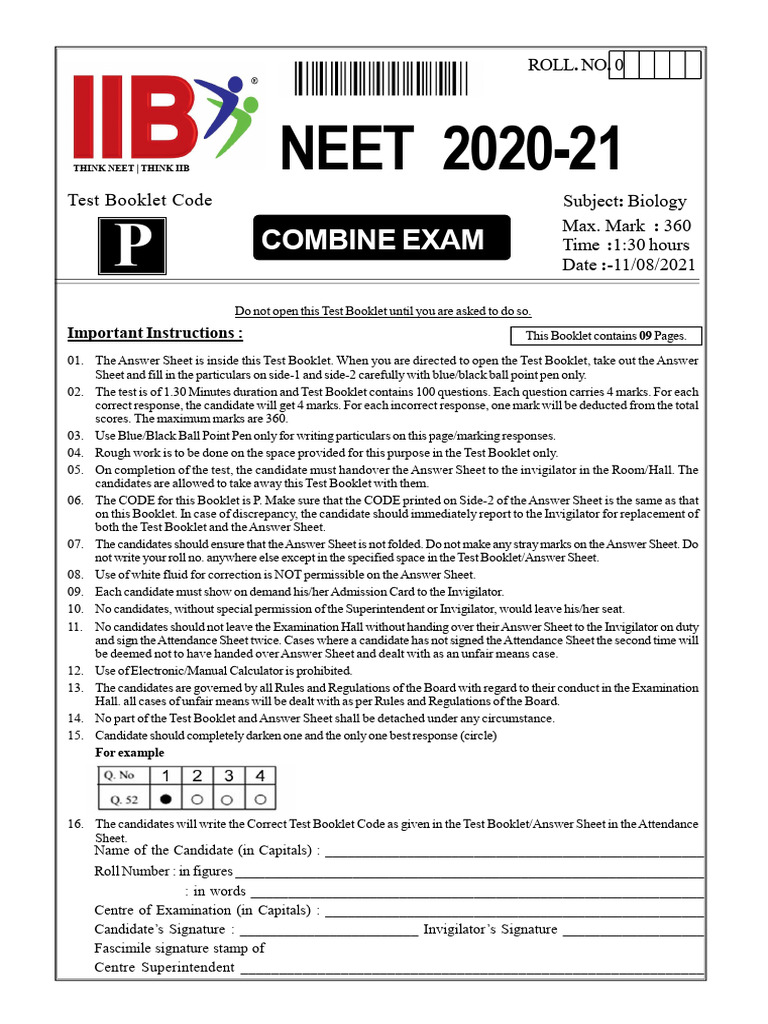 NEET 2020-21 Biology Test Booklet | PDF | Dna | Decomposition