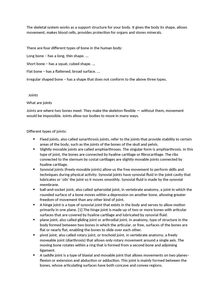 Overview of the Skeletal System | PDF | Skeleton | Joint
