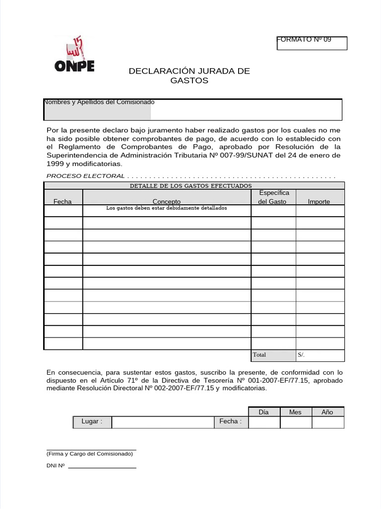PDF Anexo 09 Declaracion Jurada de Gastos | PDF