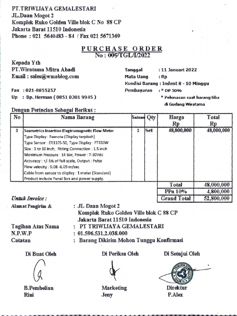 PO 005 Wiratama Januari 2022 | PDF