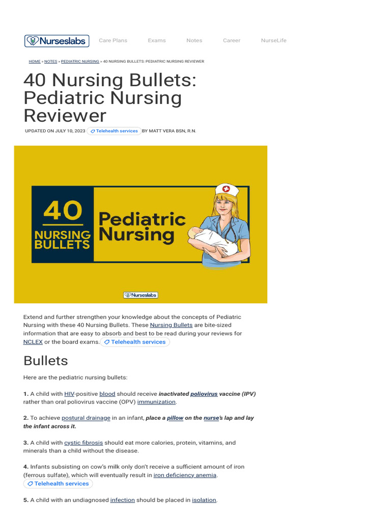 40 Nursing Bullets - Pediatric Nursing Reviewer - Nurseslabs | PDF ...