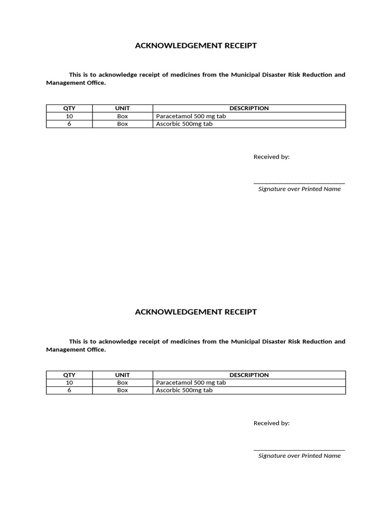 Acknowledgment Receipt For Medicines Pdf 