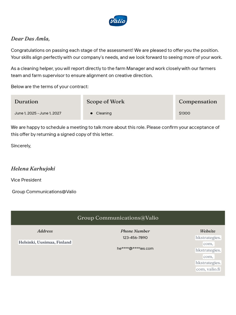 Job Offer Letter | PDF