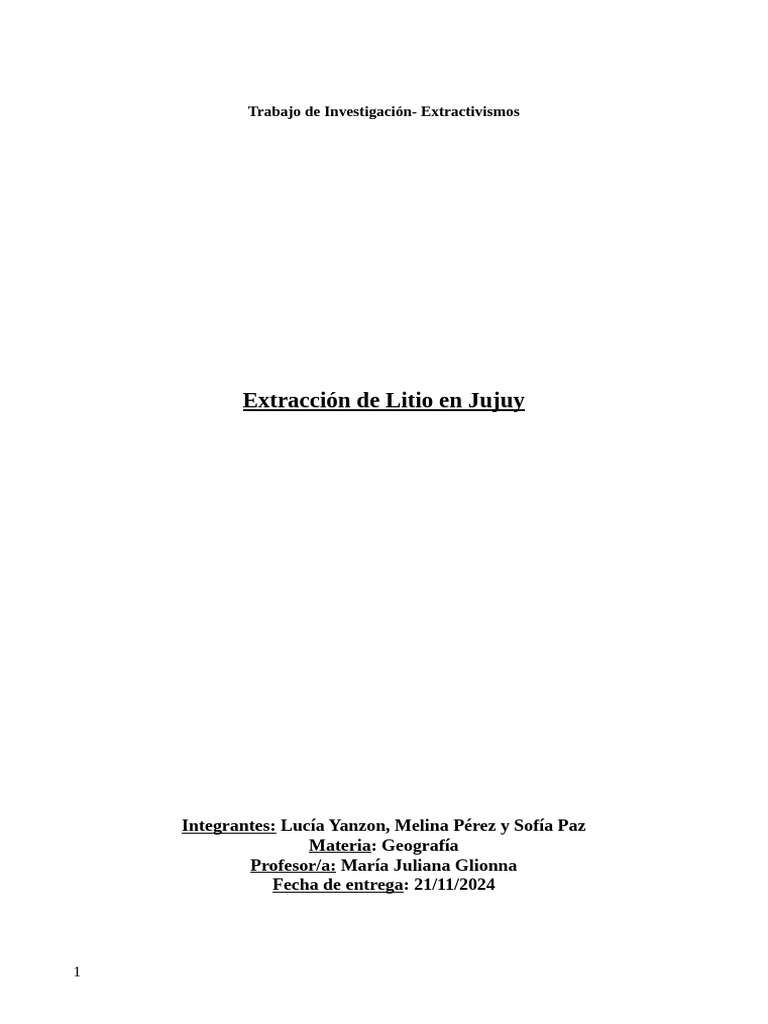Informe 1 | PDF | Litio | Minería