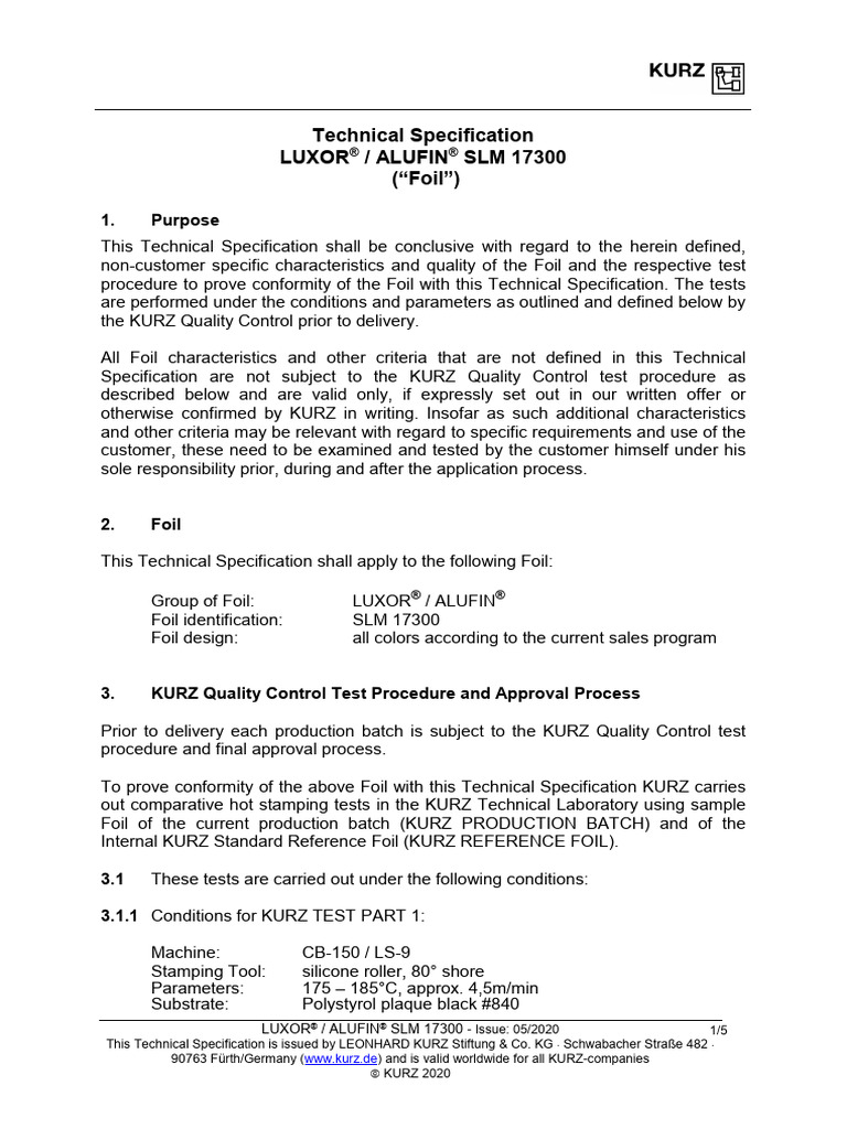 Luxor/Alufin SLM 17300 Specification | PDF | Specification (Technical ...