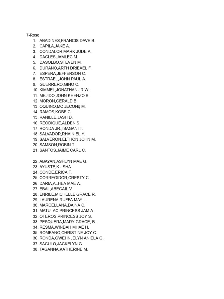 List of Students by Class Sections | PDF