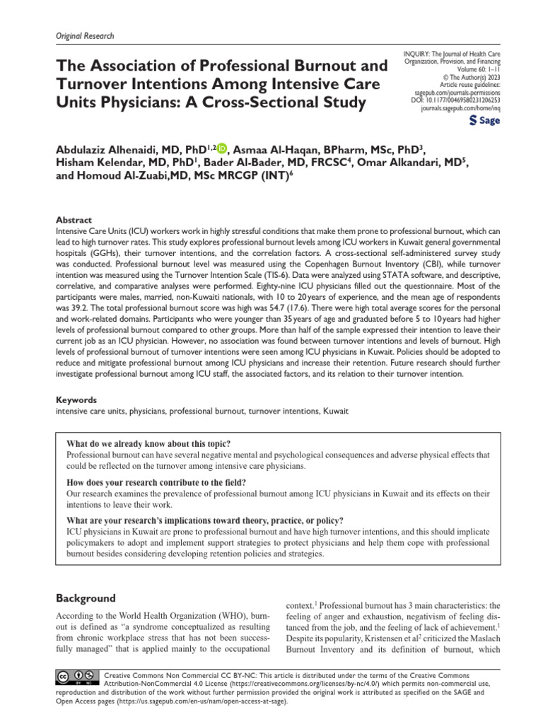 Alhenaidi | PDF | Occupational Burnout | Intensive Care Unit
