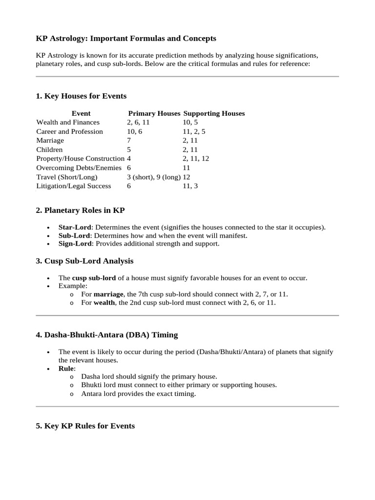 KP Astrology Formulas and Predictions | PDF | Planets In Astrology ...