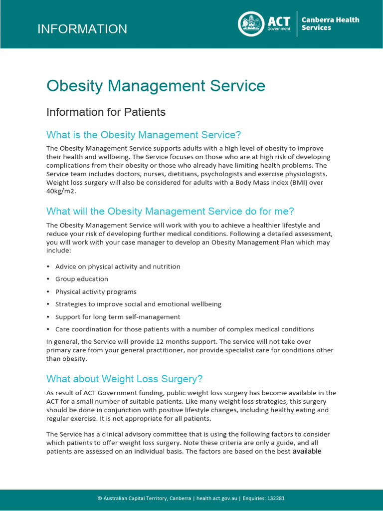 Obesity Management Service Information For Patients June 2019 | PDF ...