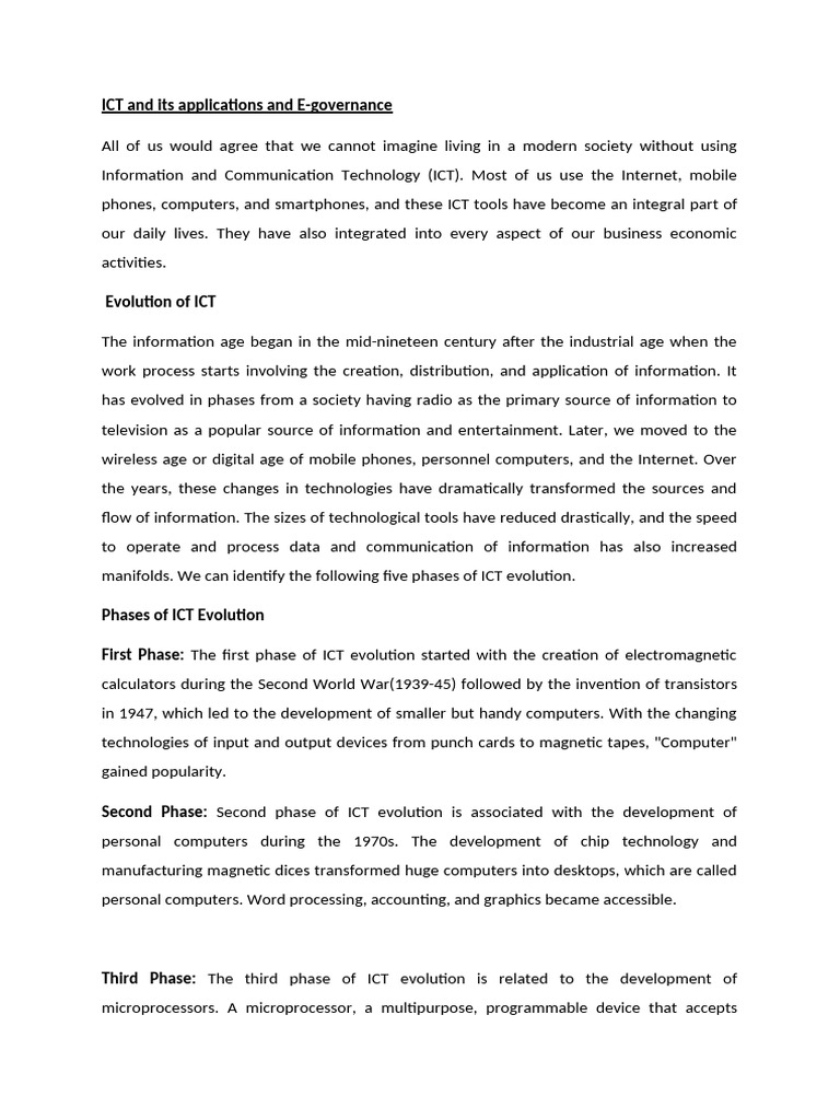 Evolution and Impact of ICT in Governance | PDF | Information And ...