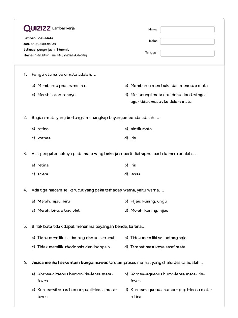 Soal Latihan Anatomi dan Fungsi Mata | PDF