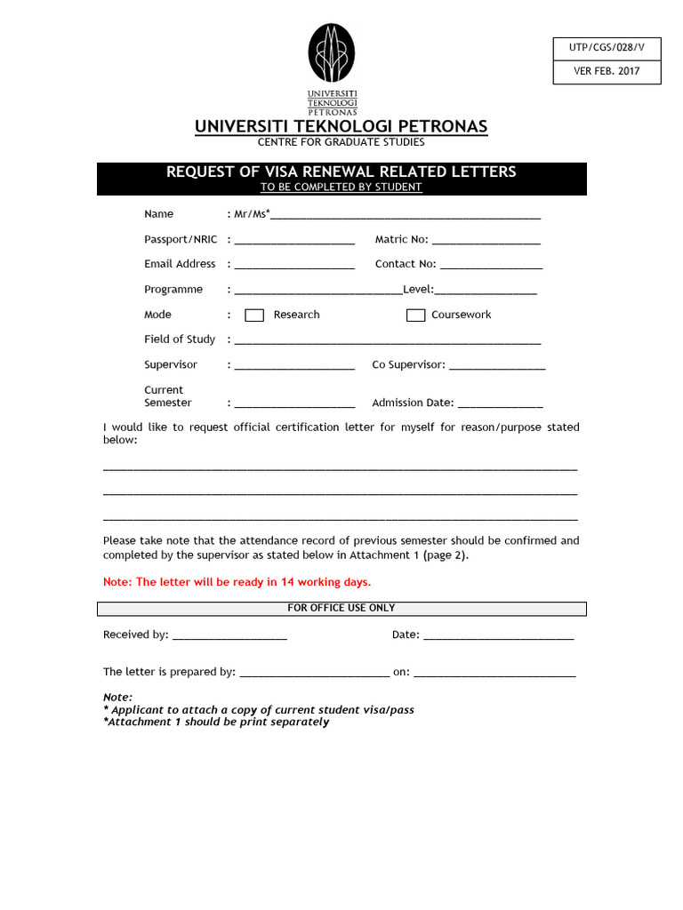 Visa Renewal Request Form for Students | PDF | Cultural Globalization ...