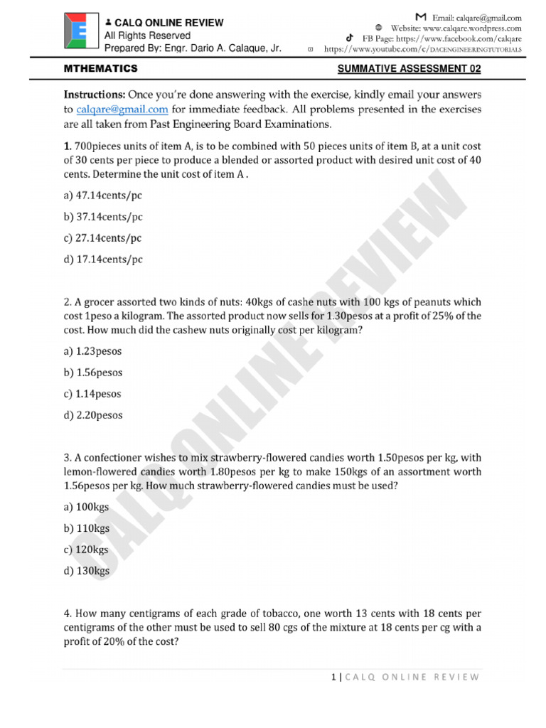 CALQ Algebra Summative Assessment 02 | PDF